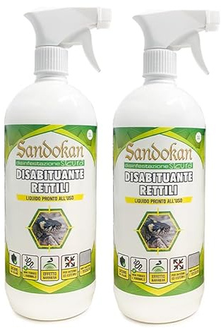 Sandokan, 2 ahuyentadores de reptiles en spray de 1 litro, repelente para geckos, lagartos y serpientes, disuasor olfativo natural para exterior e interior, seguro para animales, no mancha, fabricado