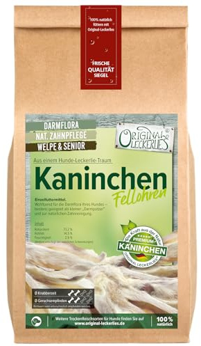ORIGINAL LECKERLIES® Kaninchenohren mit Fell, 500g. Natürlicher Darmputzer! Proteinreich. Naturbelassene Kaninchenohren mit Fell. Ideal für Allergiker und magenempfindliche Hunde.