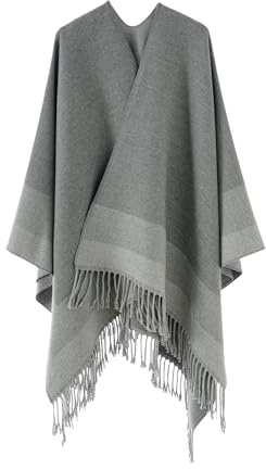 OIZEN Women’s Shawl Wrap, Open Front Poncho, Cape Cardigan, Oversized Sweaters for Fall and Winter,Gray