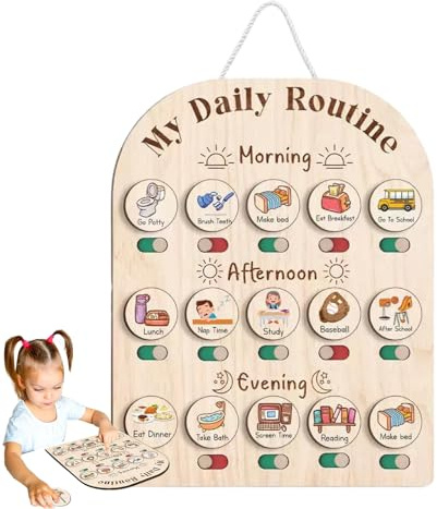 Visual schema barn, trä sänggångsrutinbräda småbarn 3-5, träplanerare styrelser morgon sänggåendet skolmaterial skolan klassrum födelsedag