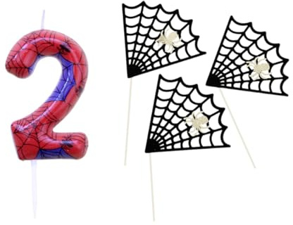 UZEXYA Velas de Cumpleaños Número 2 con 3 Telaraña, Decoración Fiesta SpeiderMann para Tarta, Suministros para Fiestas Infantiles de Suuperhérooes, para Niño Niña