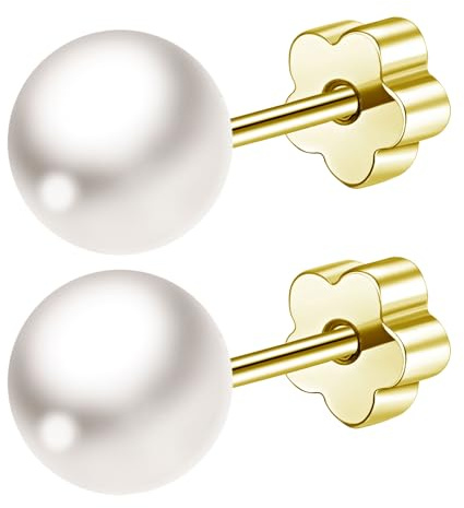 JUZICHEN Boucles d'Oreilles En Perles Pour Femme, Boucles d'Oreilles Perles En Acier Inoxydable Chirurgical Or/Argent, Hypoallergénique Bijoux Pour Femmes, Avec Boîte Cadeau (A, or, 8 mm)