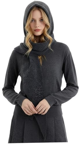 Whyzsjnclg Bufanda con capucha, bufanda con capucha para mujer, mezcla de lana suave y cálida, gorro de punto con, elegante chal de invierno de ganchillo, gris