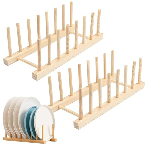 2er-Pack Tellerhalter aus Holz, Schranktellerhalter, Topfdeckelhalter