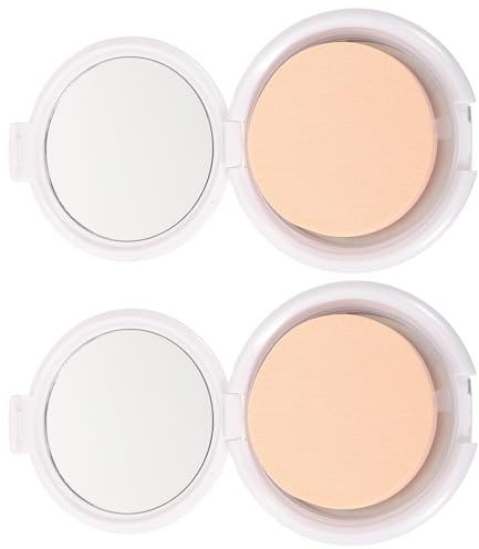Homoyoyo Lot de 2 Boîtiers Ultra-fins Format Mini avec Houppette et Miroir, Boîte Portable Vide pour Fond de Teint Coussin, Étui de Maquillage Compact Voyage, Compatible Crème et Poudre,