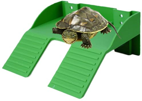 Turtle Dock med Mathållare Ramp Akvariedekor | Viloområde och sköldpaddstillbehör för Landsköldpaddor, Terrapiner, Geckoödlor, Ödlor, Grodor och Vattenlevande Husdjur