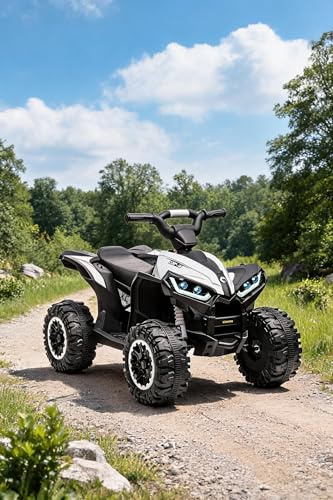 12V Electric Ride-on Quad Bike for Children 3–5, ATV Toy with Parental Remote, Two Speeds, Smooth Start, LED Headlights, Horn & Music, Bluetooth Audio, 4-Wheel Suspension, EVA Anti-Slip Tyres,White
