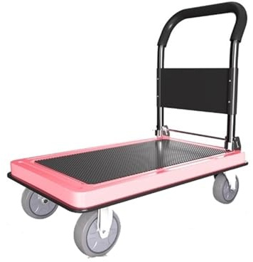 Fällbar säckvagn Rosa lättviktsplattformslastbil med 5 gummihjul, praktiska skjutvagnar for bagageflytt Hand lastbil