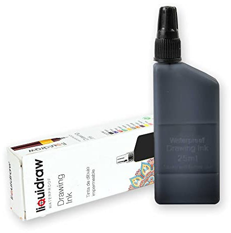 Liquidraw Technical Pen Black Ink - 25 ml | Waterproof Drawing Ink | Refill Pot Compatible with Rotring Isograph Pens | Plastic Bottle & Screw-On Lid | Ideal for Drawing, Illustration & Calligraphy