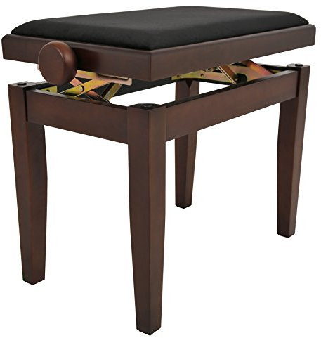 Juan Miguel Navarrez Pianobank Elegance Nussbaum matt - Massivholz - Höhenverstellbar durch Scherenmechanik - Velours Sitzbezug schwarz