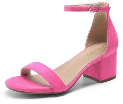 DREAM PAIRS Womens Low-Chunk Low Heel Pump Sandal,Size 9,Fuchsia/Suede,LOW-CHUNK