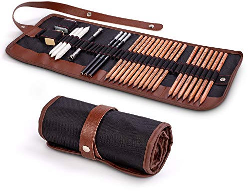 Cooja Set mit Bleistift zum Zeichnen und Skizzieren, Künstlerset zum Zeichnen, Art Supplies mit Skizzierstiften, Graphit- & Kohlestiften, für Kinder und Erwachsene, professionell, 29-teilig