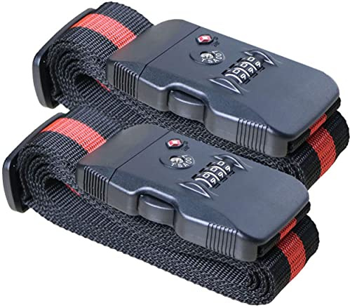 SANTREST Travel Luggage Strap Adjustable Suitcase Packing Belt with TSA Combination Lock(Red+Black 2 Pack)