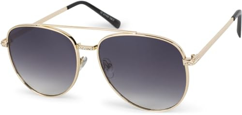 styleBREAKER Damas Aviadoras Gafas de sol con aplicación de estrás, lentes de policarbonato tintado y marco de metal 09020119, color:Montura oro/vidrio gris gradiente