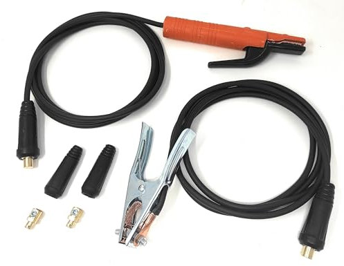 ELCAN Pinza portaelectrodos y pinza de masa de 300A profesional con 3 metros de cable de aluminio de 16mm2 cada uno con conectores 35-50 montados y 2 conectores 10-25 extra…