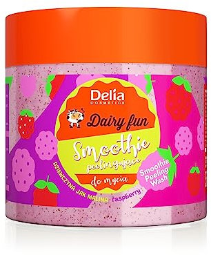 Delia Cosmetics – Dairy Fun – Smoothie Scrub Corpo – Pulisce e Rinfresca - Esfolia e Leviga - Idrata, Nutre, Rassoda, Rigenera - Profumo Intenso di Lampone Succosa - Estratti Naturali - 350g