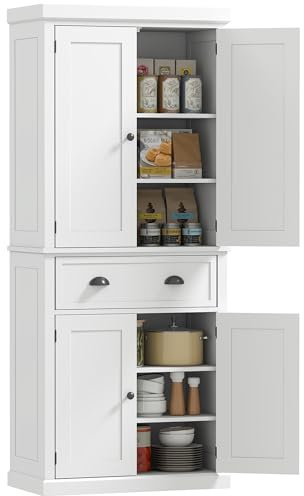HOMCOM Mobile Cucina con Armadietto Superiore e Inferiore e Cassetto Centrale in MDF, Truciolato e Metallo, 76x40.5x184 cm, Bianco