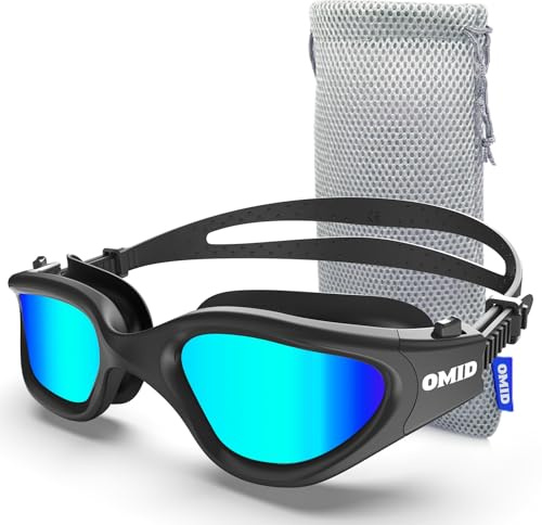 OMID P2 Lite Lunettes de natation confortables anti-buée pour hommes, femmes, adultes et jeunes (A1-AllBlack-Gold Lens)