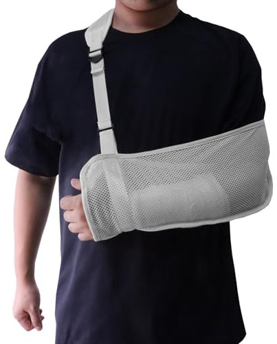 Mesh Armschlinge Schulter Leichte Atmungsaktive Arm Schulterschlinge Einstellbare Schulterschlaufe mit Schaum Nackenpolster für Unisex Rechts Links für Handgelenk Hand Ellbogen Arm verletzt (Grau)