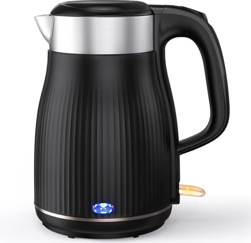OMISOON Bouilloire Electrique, Capacité 1.8L, Bouilloire électrique Maintien au Chaud 65℃, Ebullition Chauffage Rapide, 1500W-1800W, Acier Inoxydable, Noir