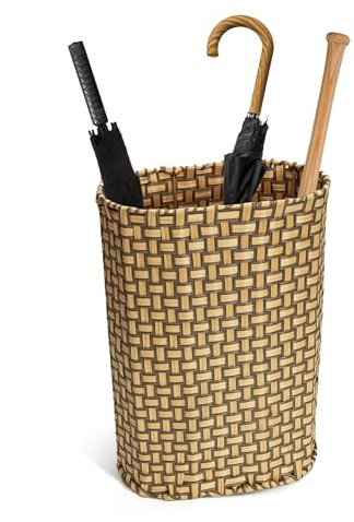 HAMOTOPI Umbrella Holder Entryway Umbrella Stand Indoor Entryway 6.7x17.3 Wicker Umbrella Bucket Basket Narrow Tall Umbrella Storage Bin Woven Faux Rattan Cane Holder Stands (Brown & Natural)