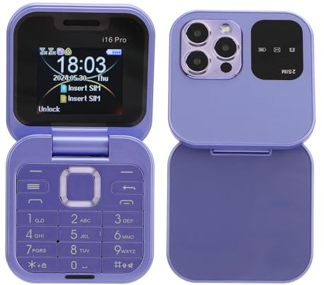 Sxhlseller Mini 2G Flip Phone for Seniors with Dual SIM, Large Buttons, LED Flashlight, HD Camera, FM Radio & Speed Dial - Purple