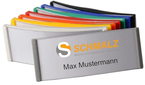 Schmalz® välvd plast, namnskylt 75 x 30 mm, trendiga färger, ABS-plast med magnet för kläder (svart, 10 stycken)