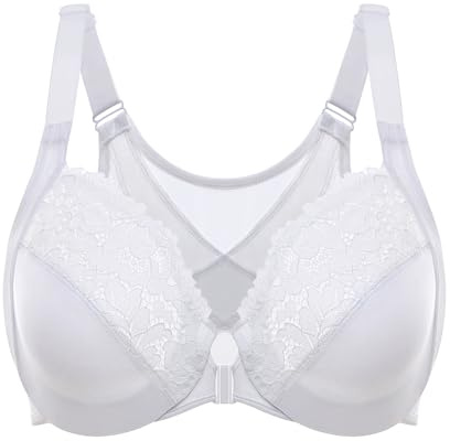 Delimira Women's Front Fastening Bras Posture Lace Underwire Unlined Full Coverage Plus Size White 42E