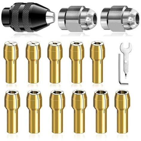 Drill Chuck Collet Set, 0.8-3.2mmBrass Collet Set Metal Nut with Replacement Brass Collet Metal Nut Rotary Tool Accessories