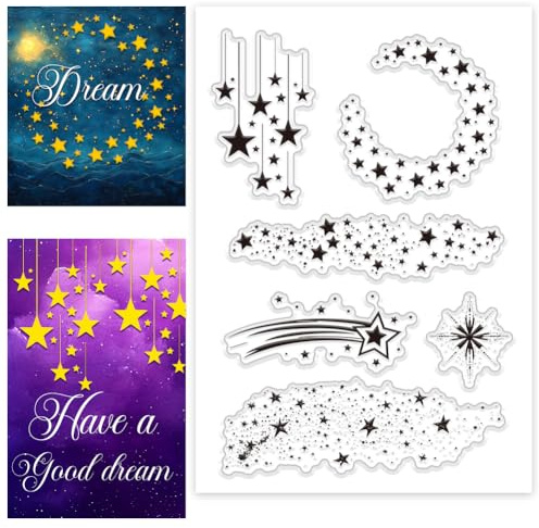 PH PandaHall Star Clear Stamps Stars Border Silicone Stamp Star Backbround Rubber Stamp Firework Transparent Stamp for Card Making and Photo Album Scrapbooking 16x11cm