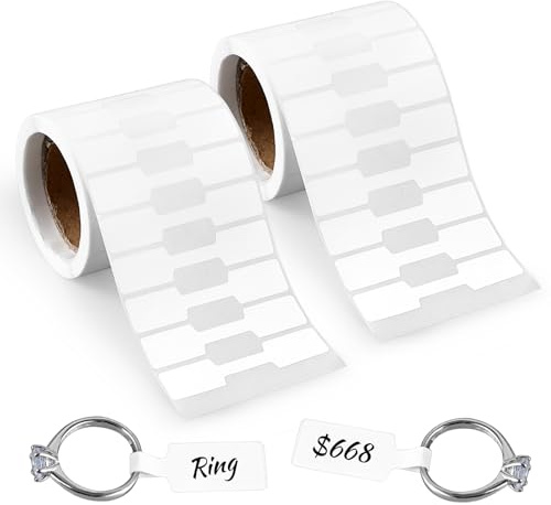 Bewudy 1000 Pcs Classic Jewelry Price Tags Labels Self Adhesive, Rings Tags Glossy White Blank Price Tags, for Jewelry, Bracelet, Ring, Necklace, Earring, Clothing Display (2 Roll, 500 Labels/Roll)