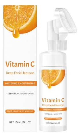 Foaming Face Wash,Facial Cleansing Mousse with Silicone Massage Brush,Foam Make-up Remover Face and Eyes, Vitamin C and Hyaluronic Acid, Deep Cleansing on All Skin Types 150ml (1PCS)