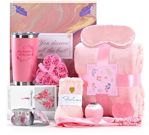 Gifts for Women,Gift Set,Birthday Gift Baskets,Candles,Blanket,Mugs
