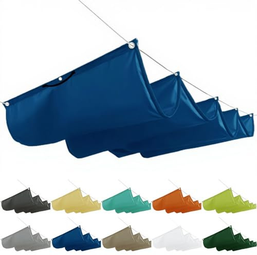 Voile d'ombrage rétractable 1,5 x 3,5 m, protection solaire pour toit de terrasse, système d'ombrage sur rails pour pergola incl. cordes de montage pour toit, jardin, véranda, bleu foncé