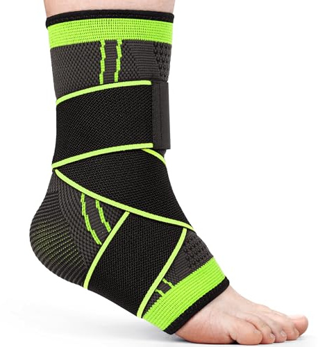 Mata1 - Chevillère pour hommes et femmes - Noir/Vert - Bandage pour pied pour fasciite plantaire, entorse, soutien du tendon d'Achille et tendinite - Manchon de compression réglable