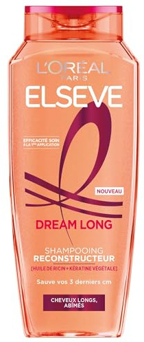 L'Oréal Paris - Shampooing Reconstructeur - Pour Cheveux Long et Abîmés - Enrichi en Kératine Végétale et Huile de Ricin - Elseve Dream Long - 300 ml