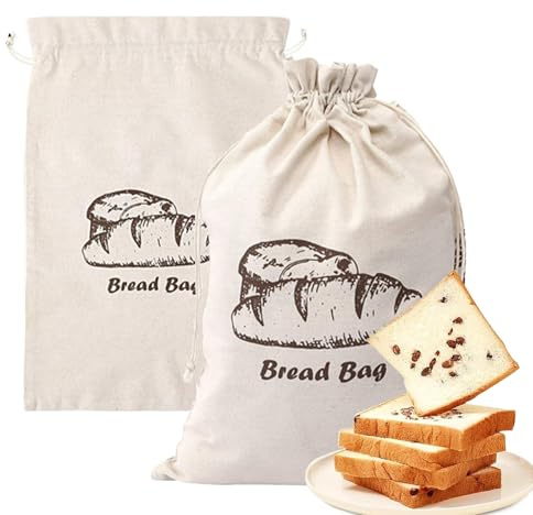 Alwodici 2 Pcs Linen Bread Bag 13.7x17.7in Reusable Bread Storage Bags Large Drawstring Food Storage Bag for Storing Bread, Vegetables, Cookies, and Other Food