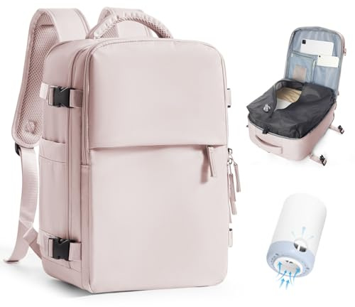 VENATIN Sac à Dos sous Vide, Bagage Cabine Ryanair 40×20×25 à Main avec Compression, Sac à Dos de Voyage Sac Cabine Avion avec Pompe, pour Homme et Femme,Rose