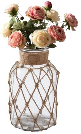 Vaso in vetro trasparente da 500 ml con corda avvolgente, barattolo vintage da farmacista, vaso per boccioli per la decorazione della casa, centrotavola per matrimoni, decorazioni da tavolo, bottiglia
