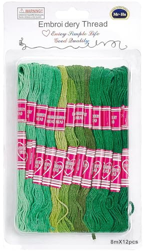 CABODYALS 12 madeja de 6 hebras de Hilo de Poliéster Degradado Verde para Bordar En Punto de Cruz, Ideal para Pulseras de la Amistad, Costura A Mano, Manualidades Y Costura.