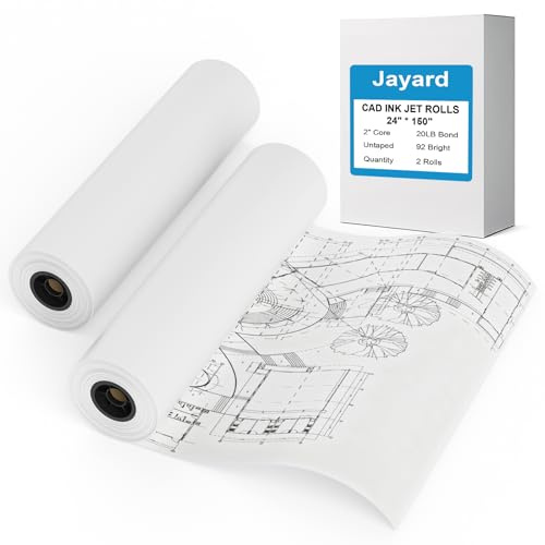 Jayard Wide Format Paper - 24 x 150' Plotter, 2 Roll CAD Bond, 20 lb Bond, Paper on 2 Core for CAD Printing on Wide Format Ink Jet Printers, For Engineers, Architects
