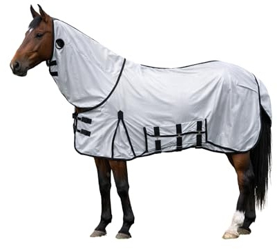 THKtack Horse Fly Rug with Detachable Neck Combo, Breathable Mesh Fly Sheet, Belly Flap, Cross Surcingles, Adjustable Leg Straps & Tail Flap | Outdoor Flysheet | Field Fly sheet (6'0)