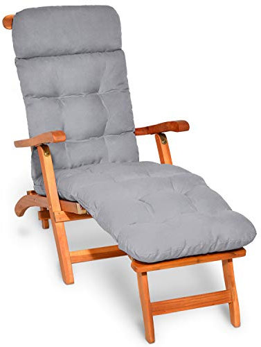 Beautissu Bequeme Liegenauflage Deckchair & Sonnenliegen 200x50cm Flair DC – 8cm Dicke Polsterung Gartenliege Auflage Liegestuhl Polster mit Schaumflockenfüllung Gartenmöbel Kissen Hell Grau