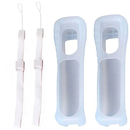 Weiße Silikonhüllen mit Handgelenkband für Nintendo-Wii-Fernbedienung, 2 Stk.