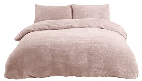 Sleepdown påslakan, teddyfleece, påslakan, sängkläder, set med örngott, varm, mysig, supermjuk – super kung – rosa