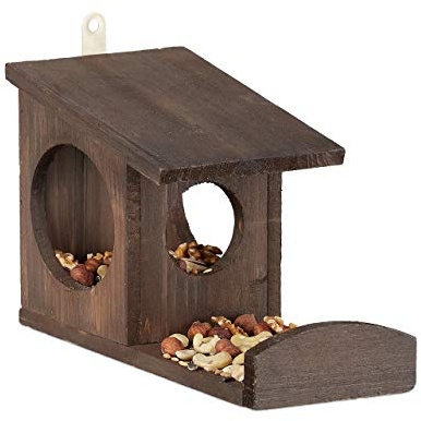 Relaxdays Mangiatoia per Scoiattoli, da Appendere, in Legno, HxLxP: 17,5 x 14 x 25 cm ca. Colore Marrone Scuro