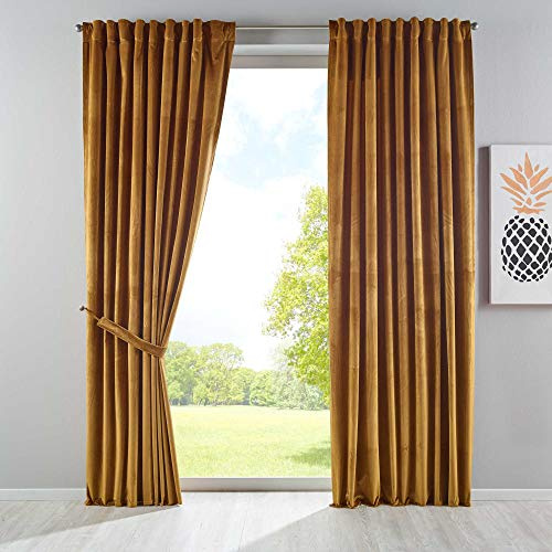 Gardinenbox Milano 20357 - Tenda oscurante in velluto, con passanti, chiusura a cordoncino, accorciabile, 2 pezzi, altezza x larghezza 235 x 135 cm, 20357
