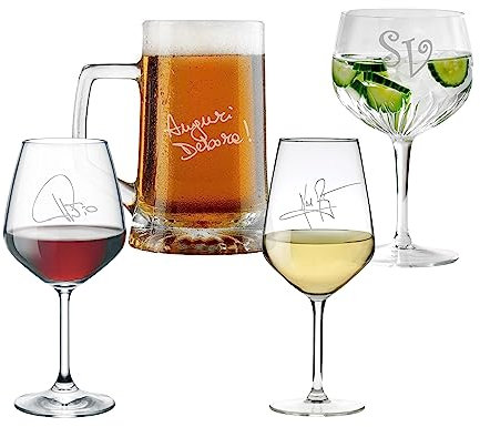 MASTERLASER3.0 Verre à vin rouge, blanc, Gin Tonic ou bière personnalisé - Signez le calice à vin, le verre à Gin Tonic & Cocktails ou la chope à bière avec votre nom - Meilleure idée cadeau