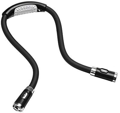 Reading Light for Books in Bed, Neck Reading Lamp Hands Free 4 LED Beads, 3 Adjustable Brightness, Neck Torch for Reading in Car, BBQ, Knitting, Black