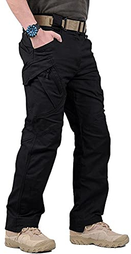 YIYINGSI Pantalon Tactique Imperméable Homme - Pantalon Militaire Ripstop Multi-Poches, Homme Grande Taille 5XL Pantalon Cargo Résistant À l'usure Joggers, Pantalon Armée De Combat Swat, Noir, L